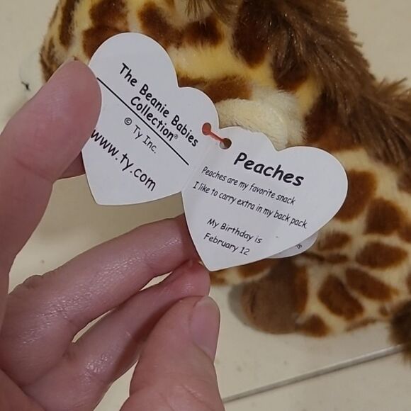 TY 6" Original Beanie "PEACHES" Giraffe Stuffed Plush Animal Baby NEW - Picture 5 of 7